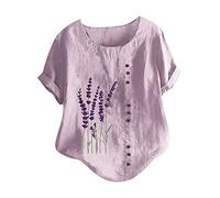 Parte superior festiva para mujer con purpurina de lino suelto ocasional flores de lavanda para mujer de algodón vintage suéter mujer, morado, XL