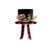 Parte superior para árbol de Navidad, sombrero de copa negro de 11.8 pulgadas con lazo a cuadros de búfalo y detalles de caramelo, dración festiva para el hogar y fiesta Dr