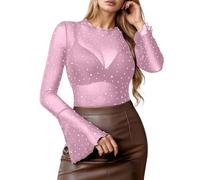 Parte superior transparente para mujer - Parte superior de malla para mujer, traje de festival, blusa de malla, transparente, elegante, encaje transparente, elegante, brillante, top de fiesta