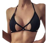 Partes de Arriba Bikini Mujer Bikinis Red Point Traje de Baño Copa Triangular Color Sólido Top Grande Reunidos Traje Baño Sin Espalda Correas Bikinis Reductores Pecho Bikini (Black M)