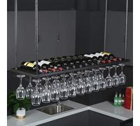 Partes de copa de vino de techo, soporte de botella de vino colgante de techo, estantes de vallas de vástago de vino de metal Barre de comedor Estante de vino de almacenamiento, negro, 60 × 35 cm