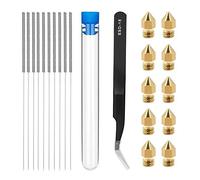 partes de la impresora 10 piezas de boquillas de piezas de impresora 3D + 10 piezas de kit de limpieza Aguja de limpieza de acero inoxidable Agujas de boquilla de 0,4 mm 1 paquete de pinzas Kit de her