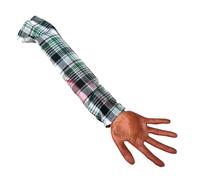 Partes del cuerpo falsas, brazo humano sangriento de 22 pulgadas con funda de tela a cuadros, accesorio realista reutilizable para decoración de casa embrujada de Halloween