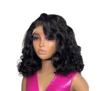 Partes Pelucas naturales de Bob del cortocircuito la onda cuerpo cabello humano frontal cordón las pelucas 13x4 HD sin cola(16inches)