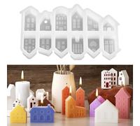 Parthan 12 moldes de silicona para casas, moldes de silicona para vacaciones, hechos a mano, interesantes moldes de silicona para casa mini, moldes de yeso con hormigón creativo, molde de silicona