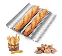 Parthan 4 moldes de pan para baguette plateados, antiadherentes para baguettes perfectos, accesorios para hornear, baguette para el hogar, acero al carbono, 38 x 33 cm