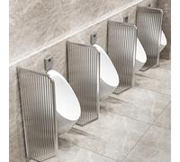 Partición de orinal montado en la pared, 4 piezas de vidrio templado y acero inoxidable para hombres, ideal para hoteles, escuelas, centros comerciales, diseño Art Déco, acabado plateado