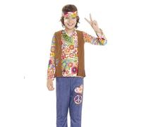 PARTILANDIA 2010 S.L. Disfraz de Hippie Floral con Chaleco para Niño Para Carnaval Halloween (7-9 años)