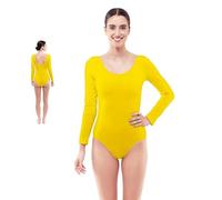 Partilandia Body o Maillot amarillo manga larga para mujer Talla XL
