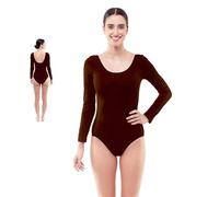 Partilandia Body o Maillot marrón oscuro manga larga para mujer Talla L