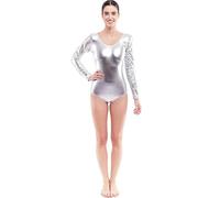 Partilandia Body o Maillot plateado manga larga para mujer Talla XL