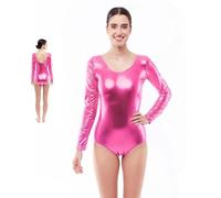 Partilandia Body o Maillot rosa metal manga larga para mujer Talla L