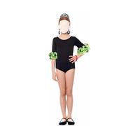 Partilandia | Body o maillot Sevillana con Volante Lunar negro y verde para niña (Talla 10 años)