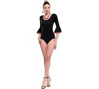 Partilandia | Body o maillot Sevillana con Volante negro y rojo para mujer (Talla M)