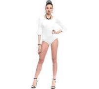 Partilandia | Body o maillot Sevillana Licra con Volante blanco para mujer (Talla L)