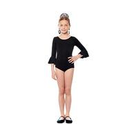 Partilandia Body o maillot Sevillana Licra con Volante negro para niña Talla de 6 años