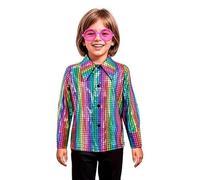 Partilandia | Camisa Disco Bling Arcoíris para niño (Talla 7-9 Años)