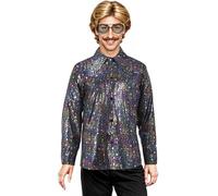 Partilandia | Camisa Disco Bling negro con estrellas para hombre (Talla M)