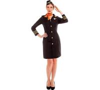 Partilandia Disfraz de Azafata de Vuelo Elegante con Gorro para mujer Talla S