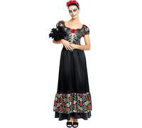 Partilandia Disfraz de Catrina vestido largo negro para mujer (Talla L)