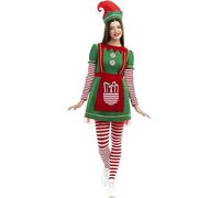Partilandia Disfraz de Elfa Polar en vestido verde y rojo para mujer (Talla S)