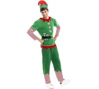 Partilandia Disfraz de Elfo Polar verde y rojo con cinturón para hombre (Talla M)