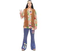 Partilandia Disfraz de Hippie Flores con chaleco para hombre Talla M hombre
