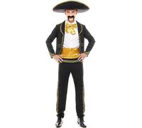 Partilandia Disfraz de Mariachi Charro negro y dorado para hombre Talla M