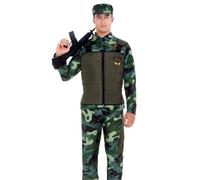 Partilandia Disfraz de Militar verde Camuflado con Gorra para adulto Talla S