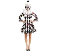 Partilandia Disfraz de Payasa Pierrot asesino con gorro para mujer (Talla XL)