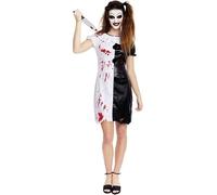Partilandia Disfraz de Payasa Terrorífica blanco y negro para mujer (Talla M)