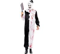 Partilandia Disfraz de Payaso Terrorífico blanco y negro para hombre (Talla S)