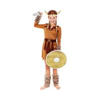 Partilandia Disfraz de Vikinga Marrón Guerrera para niña Talla de 3 a 4 años