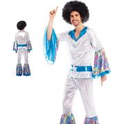 Partilandia Disfraz Disco Hombre Años 70【Tallas Adulto S a L】[Talla S]【Blusa Pantalones Campana】 Disfraces Hombre Carnaval