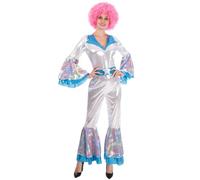 Partilandia Disfraz Disco Mujer Años 70【Tallas Adulto S a L】[Talla L]【Mono Plateado Campana】 Disfraces Mujer Carnaval
