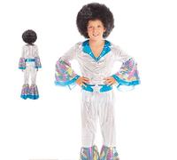 Partilandia Disfraz Disco Niño Años 70【Tallas Infantiles 3 a 12 años】[Talla 10-12 años]【Mono Plateado Campana】 Disfraces Niño Carnaval