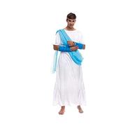 Partilandia Disfraz Griego Adulto Hombre Romano【Tallas S a L】[Talla L] Toga Azul Corona Laurel Brazaletes | Disfraces Carnaval Históricos Antigua Grecia Roma para adultos