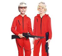 partilandia Disfraz Mono Rojo Cremallera Traje de Cosplay Niños Niñas para Carnaval Halloween Teatro Actuaciones (niño rojo, 4-6)