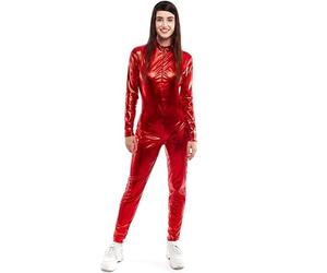 Partilandia Disfraz o Mono metálico cierre frontal rojo para mujer Talla L