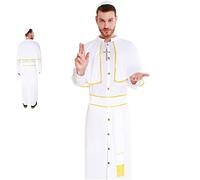 Partilandia Disfraz Papa Hombre【Tallas Adulto S a L】[Talla L]【Túnica Blanca y Bonete】 Disfraces Hombre Carnaval Profesiones Sacerdote Cardenal Clérigo