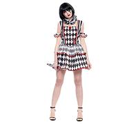 Partilandia Disfraz Payasa Asesina Mujer Rombos Blanco y Negro [Talla S]【Tallas Adulto S a L】【Diseño Original】 Disfraces Halloween para mujer