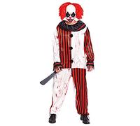 Partilandia Disfraz Payaso Asesino Adulto [Talla M]【Tallas S a L】【Traje Clown Rayas Rojas Ensangrentado Halloween】 Disfraces Halloween para Hombre