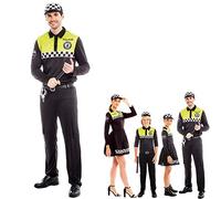 Partilandia Disfraz Policía Local Hombre Uniforme con Gorra Checkers【Tallas Adultos de S a L】[Talla L] Disfraz Carnaval Hombre Profesiones Uniforme Policía Desfiles Teatro Actuaciones Regalo