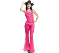 Partilandia Disfraz Rosa para Mujer Hombre Disfraz muñeca Vaquera Mujeres 70s 80s Vintage Estrella Hippie Rockwear para Halloween Carnaval (M, Rosa mujer)