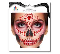 Partilandia Joyas Faciales Calavera Fashion Gemas rojo escarlata adulto