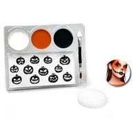 Partilandia Kit de Maquillaje Calabaza: Paleta, brocha, esponja y stickers