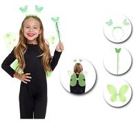 Partilandia | Kit de Mariposa infantil verde: Diadema, Varita y Alas (Talla Única)