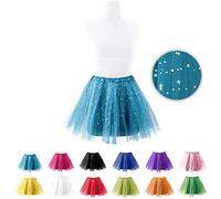 Partilandia Tutú Mujer Azul Turquesa Falda Baile de Tul con Purpurina Estrellas Ballet Danza【Talla Adulto Longitud 40 cm】 Tutús Colores para Fiestas de Disfraces Princesas Hadas Unicornios Bailarinas