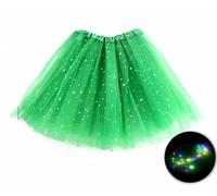 Partilandia Tutu Mujer LED Luces de Colores Tutu Adulto Adolescente, Tutú de Tul con Luces LED, Falda Ballet Baile Fiestas Halloween Disfraz Navidad (Verde)