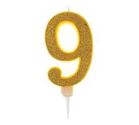 Partilandia Vela De Cumpleaños 17,5cm Vela Gigante Glitter Oro, Adecuado para Fiestas De Cumpleaños, Aniversarios De Bodas, Fiestas De Jubilación, Etc. (Numero 9,oro)